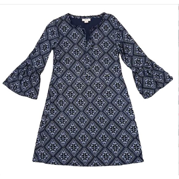 Style & Co Navy Floral Bell Sleeve Boho Dress - SIZE XS - Picture 1 of 7